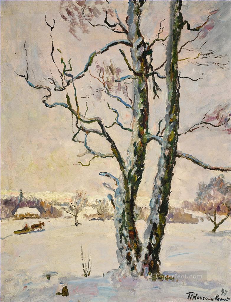 WINTER LANDSCAPE BIRCH TREES Petr Petrovich Konchalovsky Oil Paintings